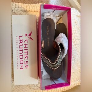 Chinese Laundry Beaded Sandals - Brown and Gold